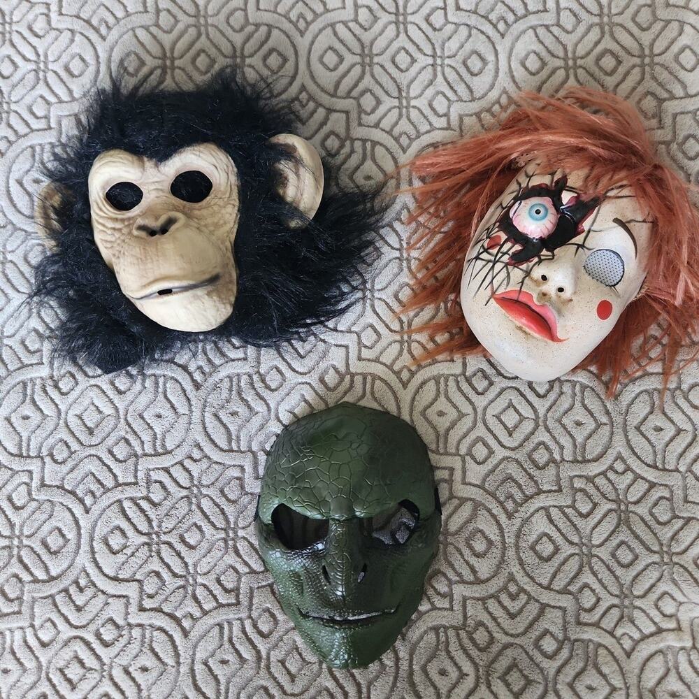 halloween costume masks lot snake, ape, clown